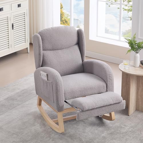 Ligterra schaukelstuhl mit fußstütze Teddy-Stoff Lounge-Sessel mit Verstellbarer Fußstütze, hoher Rückenlehne & Ablagetasche Relaxsessel für Wohnzimmer, Schlafzimmer Holzgestell, Grau Ligterra schaukelstuhl mit fußstütze Teddy-Stoff Lounge-Sessel mit Verstellbarer Fußstütze, hoher Rückenlehne & Ablagetasche Relaxsessel für Wohnzimmer, Schlafzimmer Holzgestell, Grau von Ligterra