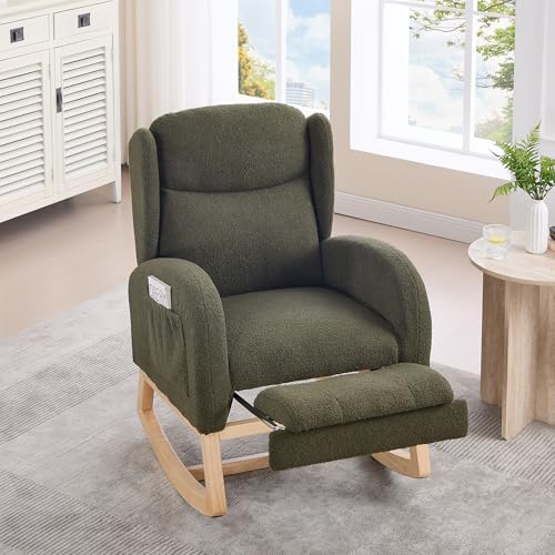 Ligterra schaukelstuhl mit fußstütze Teddy-Stoff Lounge-Sessel mit Verstellbarer Fußstütze, hoher Rückenlehne & Ablagetasche Relaxsessel für Wohnzimmer, Schlafzimmer Holzgestell, Grün Ligterra schaukelstuhl mit fußstütze Teddy-Stoff Lounge-Sessel mit Verstellbarer Fußstütze, hoher Rückenlehne & Ablagetasche Relaxsessel für Wohnzimmer, Schlafzimmer Holzgestell, Grün von Ligterra