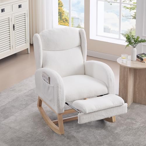 Ligterra schaukelstuhl mit fußstütze Teddy-Stoff Lounge-Sessel mit Verstellbarer Fußstütze, hoher Rückenlehne & Ablagetasche Relaxsessel für Wohnzimmer, Schlafzimmer Holzgestell, Weiß Ligterra schaukelstuhl mit fußstütze Teddy-Stoff Lounge-Sessel mit Verstellbarer Fußstütze, hoher Rückenlehne & Ablagetasche Relaxsessel für Wohnzimmer, Schlafzimmer Holzgestell, Weiß von Ligterra