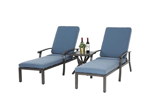 Lounge Patio Chair with Cotton Cushion, Verstellbarer Liege Chaise Lounge Stuhl für Poolside - rostfester Aluminiumrahmen mit wasserdichtem Baumwollkissen von Ligterra