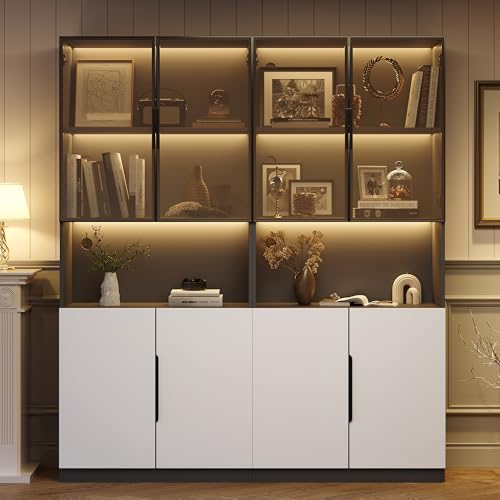 Moderne Display Cabinet mit Glastüren Einstellbare Farbtemperatur & Helligkeit Bücherregal für Sammlerstücke 160x200cm Weiß mit schwarzer Dekoration Schlankes Design 30cm Tiefe Moderne Display Cabinet mit Glastüren Einstellbare Farbtemperatur & Helligkeit Bücherregal für Sammlerstücke 160x200cm Weiß mit schwarzer Dekoration Schlankes Design 30cm Tiefe von Ligterra