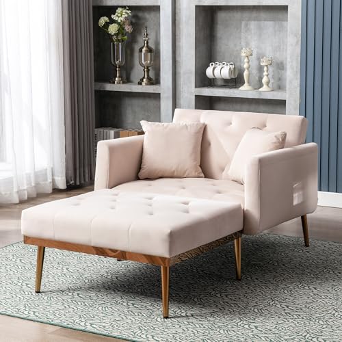Moderne Stil Sessel, verstellbare Rückenlehne Sofa Liegestuhl, Klappsofa Stuhl, geeignet für Wohnzimmer Schlafzimmer Studie Zimmer Sessel,165x90x77cm (Beige) von Ligterra