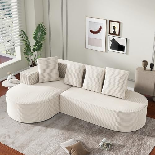 Modulares Kombinationssofa (L-Liegestühle), modernes Cloud-Kombinationssofa (Tiefsitze), Modulares Schlafsofa, Schwammkompressionssofa (ohne Montage), 265 x 67 cm Beige von Ligterra