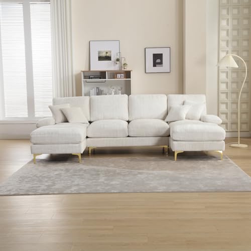 Odernes Großes Chenille U-Shape Sektionssofa mit Doppelten Liegesitzen für Wohnzimmer Schlafzimmer Büro Wohnung Villa Wohnzimmer Zuhause am Kamin (Beige) von Ligterra