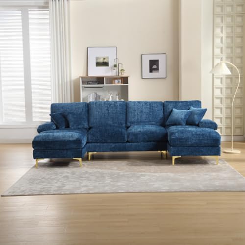 Odernes Großes Chenille U-Shape Sektionssofa mit Doppelten Liegesitzen für Wohnzimmer Schlafzimmer Büro Wohnung Villa Wohnzimmer Zuhause am Kamin (Blau) von Ligterra