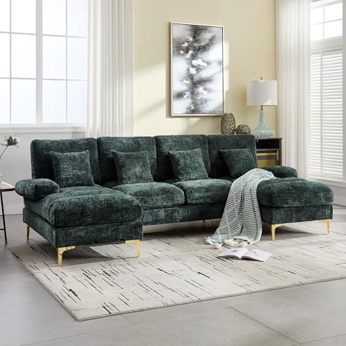 Odernes Großes Chenille U-Shape Sektionssofa mit Doppelten Liegesitzen für Wohnzimmer Schlafzimmer Büro Wohnung Villa Wohnzimmer Zuhause am Kamin (Smaragd) von Ligterra