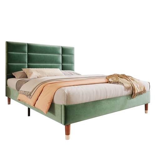 Polsterbett Doppelbett 140x200 cm Gepolstertes Bettgestell mit Samt-Kopfteil in Inkl. Lattenrost Für Erwachsene & Jugendliche (Matratze Nicht enthalten) von Ligterra