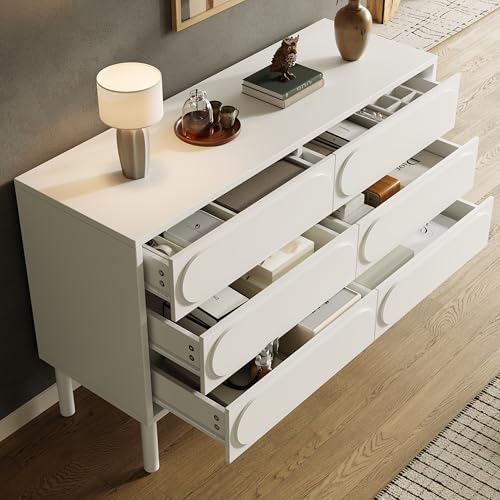 Ligterra Schubladenkommode, Weißer Esszimmerschrank, Geeignet Für Schlafzimmer, Wohnzimmer, Esszimmer, Dreidimensionales Schranktürdesign, Verstellbare Füße, 6 Geräumige Schubladen von Ligterra