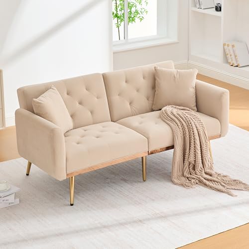 Sofa 2 Sitzer, Sofa mit Schlaffunktion, Schlafcouch, Dreistufige Verstellbarer Rückenlehne, mit Gepolsterten Sitzkissen für Wohnzimmer, Schlafzimmer 161.97 * 79.98 * 77.97cm (Beige) von Ligterra
