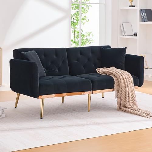 Sofa 2 Sitzer, Sofa mit Schlaffunktion, Schlafcouch, Dreistufige Verstellbarer Rückenlehne, mit Gepolsterten Sitzkissen für Wohnzimmer, Schlafzimmer 161.97 * 79.98 * 77.97cm (Schwarz) von Ligterra