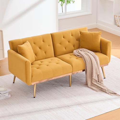 Sofa 2 Sitzer, Sofa mit Schlaffunktion, Schlafcouch, Dreistufige Verstellbarer Rückenlehne, mit Gepolsterten Sitzkissen für Wohnzimmer, Schlafzimmer 161.97 * 79.98 * 77.97cm (Senfgelb) von Ligterra
