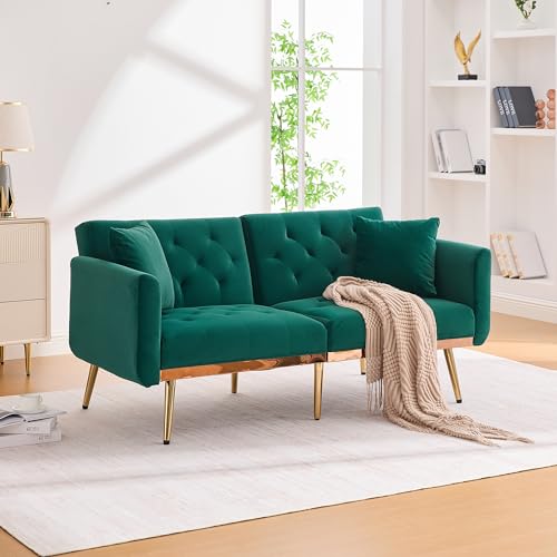 Sofa 2 Sitzer, Sofa mit Schlaffunktion, Schlafcouch, Dreistufige Verstellbarer Rückenlehne, mit Gepolsterten Sitzkissen für Wohnzimmer, Schlafzimmer 161.97 * 79.98 * 77.97cm (Smaragdgrün) von Ligterra