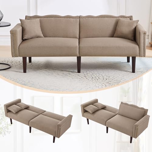 Sofa 2 sitzer ,sofa mit schlaffunktion,kleine sofa2-in-1 Unabhängig Verstellbare Doppelrückenlehnen & Metallverzierungen Baumwoll-Leinen Stoff mit Hochdichtem Schaumstoff für Wohnzimmer(Antique brown) Sofa 2 sitzer ,sofa mit schlaffunktion,kleine sofa2-in-1 Unabhängig Verstellbare Doppelrückenlehnen & Metallverzierungen Baumwoll-Leinen Stoff mit Hochdichtem Schaumstoff für Wohnzimmer(Antique brown) von Ligterra