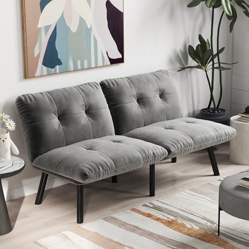 Sofa mit Schlaffunktion, Sofa 2 Sitzer, Schlafsofa Klein, Platzsparendes Gästebett, Verwendung als Liege, Geeignet für Wohnzimmer, Schlafzimmer, 160 * 81 * 78cm (Grau) von Ligterra