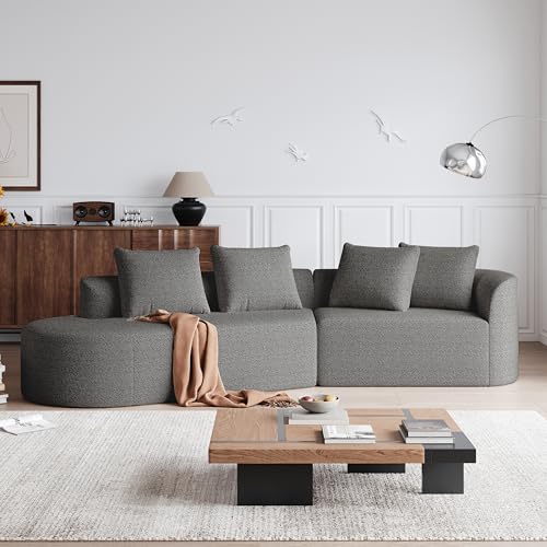 Sofa 4 Sitzer, Sofa mit Schlaffunktion, Ecksofa, Geschwungene Wolkencouch, Chenille, 4 Zierkissen, Frei Kombinierbares, für Wohnzimmer, Schlafzimmer, 294.4×91.4×81.2cm (Dunkelgrau) von Ligterra