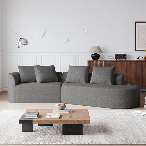 Sofa 4 Sitzer, Sofa mit Schlaffunktion, Ecksofa, Geschwungene Wolkencouch, Chenille, 4 Zierkissen, Frei Kombinierbares, für Wohnzimmer, Schlafzimmer, 294.4×91.4×81.2cm (Dunkelgrau) von Ligterra