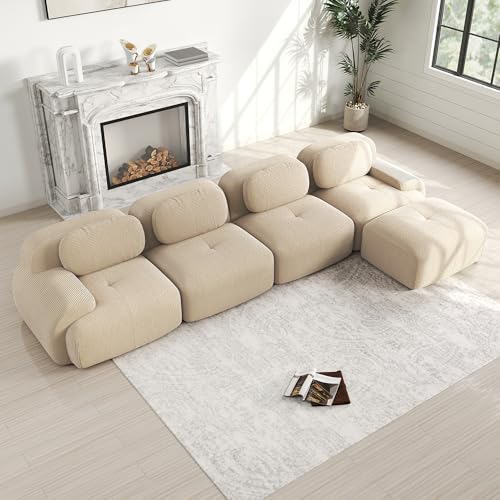 Sofa mit schlaffunktion,4-Sitzer Ecksofa mit Chaise Longue aus Frei Kombinierbar rutschfest 32D Hochelastische Polsterung Extra-breite Armlehnen Für Wohnzimmer & Heimkino Beige Sofa mit schlaffunktion,4-Sitzer Ecksofa mit Chaise Longue aus Frei Kombinierbar rutschfest 32D Hochelastische Polsterung Extra-breite Armlehnen Für Wohnzimmer & Heimkino Beige von Ligterra