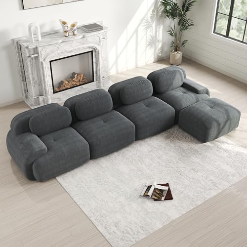 Sofa mit schlaffunktion,4-Sitzer Ecksofa mit Chaise Longue aus Frei Kombinierbar rutschfest 32D Hochelastische Polsterung Extra-breite Armlehnen Für Wohnzimmer & Heimkino Gray Sofa mit schlaffunktion,4-Sitzer Ecksofa mit Chaise Longue aus Frei Kombinierbar rutschfest 32D Hochelastische Polsterung Extra-breite Armlehnen Für Wohnzimmer & Heimkino Gray von Ligterra