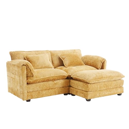 sofa，sofas & couches,Modernes 2-Sitzer Sofa mit Fußstütze Chenille Stoff Extra Weich Seitliche Ablagefächer & Inkl. Kissen Bequem & Geräumig Für Wohnzimmer & Schlafzimmer Minimalistisches Design von Ligterra