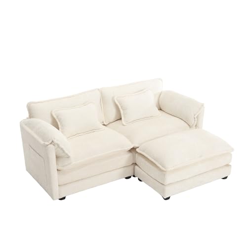 Ligterra Modernes minimalistisches 2-Sitzer-Sofa mit Fußstütze Chenille Stoff Extra Weich Seitliche Ablagefächer & Inkl. Kissen Bequem & Geräumig Für Wohnzimmer & Schlafzimmer Minimalistisches Design von Ligterra
