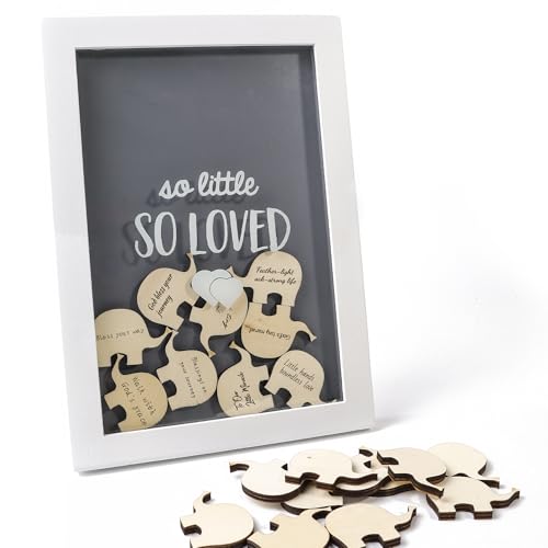 Ligtmor Bilderrahmen Holz Elefanten & Shower Gästebücher Erinnerung & babyparty deko Taufe Geburtstag sgeschenk & Geschenkideen Segensgeschenk Gästebucher (Blessing Photo Frame) (19x27cm) von Ligtmor