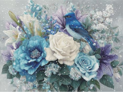 Diamond Painting Adulte Blauer Vogel 5D Diamant Painting Erwachsene & Anfänger, DIY Full Drill Diamant Broderie Kit, Home Decor Wandkunst Wohnzimmer Schlafzimmer Büro, Geschenke, 60x80cm D-545 von Liguolnn