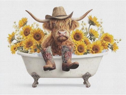 Diamond Painting Adulte Kuh Sonnenblumen 5D Diamant Painting Erwachsene & Anfänger, DIY Full Drill Diamant Broderie Kit, Home Decor Wandkunst Wohnzimmer Schlafzimmer Büro, Geschenke, 60x80cm D-757 von Liguolnn