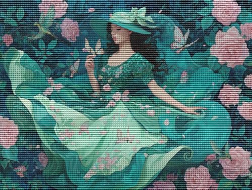Diamond Painting Adulte Mädchen Grün 5D Diamant Painting Erwachsene & Anfänger, DIY Full Drill Diamant Broderie Kit, Home Decor Wandkunst Wohnzimmer Schlafzimmer Büro, Geschenke, 70x90cm D-769 von Liguolnn