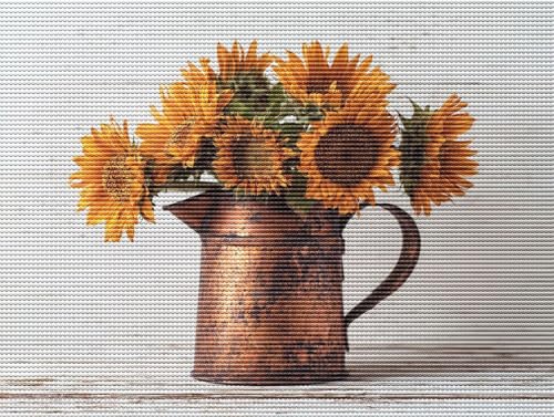 Diamond Painting Adulte Sonnenblumen Wasserkocher 5D Diamant Painting Erwachsene & Anfänger, DIY Full Drill Diamant Broderie Kit, Home Decor Wandkunst Wohnzimmer Schlafzimmer Geschenke 60x80cm D-967 von Liguolnn