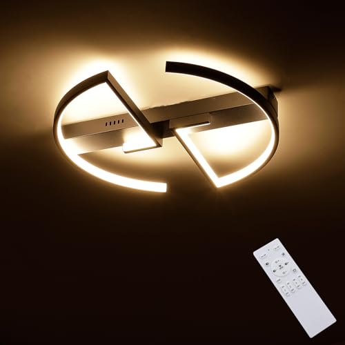 Moderne LED Deckenleuchte Dimmbar,Wohnzimmerlampe mit Fernbedienung APP Lichtfarbe Helligkeit Farbwechsel,Schlafzimmer Deckenlampe Deckenbeleuchtung Lampe (Schwarz) von Lihaian