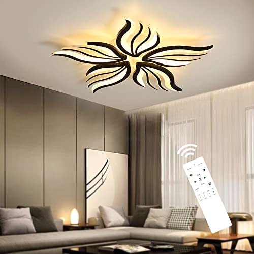 Moderne LED Deckenleuchte Dimmbar - 48W Wohnzimmerlampe Deckenlampe Schlafzimmer mit Fernbedienung Lichtfarbe Helligkeit Farbwechsel - Schwarz Deckenbeleuchtung Lampe Dimming Innenbeleuchtung von Lihaian