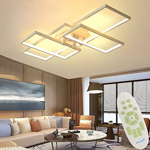 Moderne LED Deckenleuchte Dimmbar 82W, Wohnzimmerlampe Rechteck Deckenlampe Leuchten Schlafzimmer mit Fernbedienung Lichtfarbe Helligkeit Farbwechsel, Deckenbeleuchtung Lampe Dimming Innenbeleuchtung von Lihaian