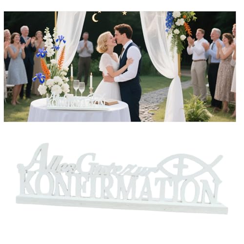 Konfirmation Deko Holz Weiß, Alles Gute zur Konfirmation Schriftzug, Streudeko Fische Holz Dekoration für Taufe Konfirmation Deko Junge und mädchen Verzierung für Konfirmationsfeier von Lihetymg