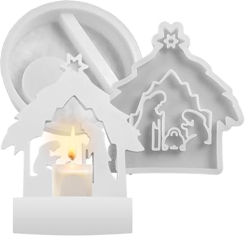 Krippe Silikon Gießform Set gießform Weihnachten Krippe 2 Stück 3D Gipsform Weihnachten Silikonformen Tischdekorationen, Gießformen Weihnachten Ostern für DIY Kerze, Handwerk, Heimdekoration von Lihetymg