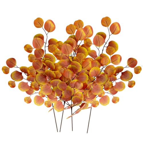 Lihetymg Künstliche Herbstblätter, Herbstlaub Künstliches Kunstpflanze Eukalyptus Deko Herbst Dekoration Herbstlaub Deko Kunstzweige Lange Stiele für Blumengestecke Herbstdekoration von Lihetymg