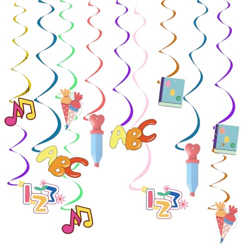 Schulanfang Girlande mit ABC 123 30Stk Bunt Papier Girlande Einschulung Deko Spirale Zuckertüten Schuleinführung Wirbel Spiral Einschulung Schulanfang Schulkind Deko von Lihetymg