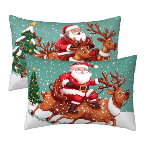Kissenbezug 30x50 cm Weihnachten Kissenbezüge 2er Set, Samt Sofakissen Dekokissen Kopfkissenbezug, Zierkissen Bezug Beidseitiger Druck für Kissen Deko Wohnzimmer Schlafzimmer Sofa, Grün Muster R-96 von Lihogbo