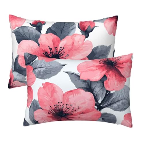 Kissenbezug 30x60 cm Weiß Kissenbezüge 2er Set, Samt Sofakissen Dekokissen Kopfkissenbezug, Zierkissen Bezug Beidseitiger Druck für Kissen Deko Wohnzimmer Schlafzimmer Sofa, Rosa Blumen Muster R-32 Kissenbezug 30x60 cm Weiß Kissenbezüge 2er Set, Samt Sofakissen Dekokissen Kopfkissenbezug, Zierkissen Bezug Beidseitiger Druck für Kissen Deko Wohnzimmer Schlafzimmer Sofa, Rosa Blumen Muster R-32 von Lihogbo