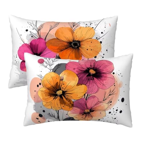 Kissenbezug 30x60 cm Weiß Kissenbezüge 2er Set, Samt Sofakissen Dekokissen Kopfkissenbezug, Zierkissen Bezug Beidseitiger Druck für Kissen Deko Wohnzimmer Schlafzimmer Sofa Hotel, Blumen Muster W-68 Kissenbezug 30x60 cm Weiß Kissenbezüge 2er Set, Samt Sofakissen Dekokissen Kopfkissenbezug, Zierkissen Bezug Beidseitiger Druck für Kissen Deko Wohnzimmer Schlafzimmer Sofa Hotel, Blumen Muster W-68 von Lihogbo