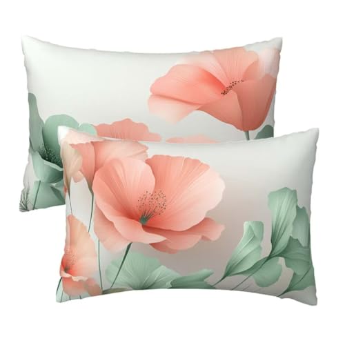 Kissenbezug 40 x 80 cm Grau Kissenbezüge 2er Set, Samt Sofakissen Dekokissen Kopfkissenbezug, Zierkissen Bezug Beidseitiger Druck für Kissen Deko Wohnzimmer Schlafzimmer Sofa, Rosa Blumen Muster F-82 Kissenbezug 40 x 80 cm Grau Kissenbezüge 2er Set, Samt Sofakissen Dekokissen Kopfkissenbezug, Zierkissen Bezug Beidseitiger Druck für Kissen Deko Wohnzimmer Schlafzimmer Sofa, Rosa Blumen Muster F-82 von Lihogbo