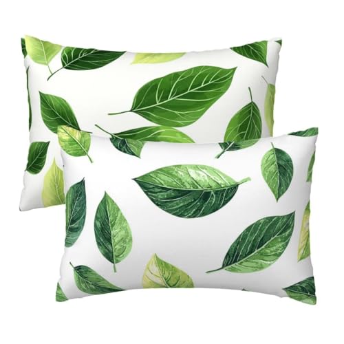 Kissenbezug 40 x 80 cm Weiß Kissenbezüge 2er Set, Samt Sofakissen Dekokissen Kopfkissenbezug, Zierkissen Bezug Beidseitiger Druck für Kissen Deko Wohnzimmer Schlafzimmer, Grüne Blätter Muster F-90 Kissenbezug 40 x 80 cm Weiß Kissenbezüge 2er Set, Samt Sofakissen Dekokissen Kopfkissenbezug, Zierkissen Bezug Beidseitiger Druck für Kissen Deko Wohnzimmer Schlafzimmer, Grüne Blätter Muster F-90 von Lihogbo