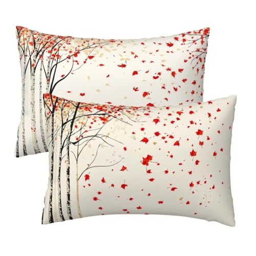 Kissenbezug 40x60 cm Beige Kissenbezüge 2er Set, Samt Sofakissen Dekokissen Kopfkissenbezug, Zierkissen Bezug Beidseitiger Druck für Kissen Deko Wohnzimmer Schlafzimmer Sofa Hotel, Herbst Muster W-50 von Lihogbo