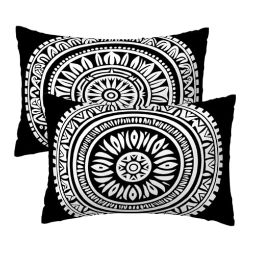 Kissenbezug 40x70 cm Boho Kissenbezüge 2er Set, Samt Sofakissen Dekokissen Kopfkissenbezug, Zierkissen Bezug Beidseitiger Druck für Kissen Deko Wohnzimmer Schlafzimmer Sofa Hotel, Black Muster F-88 von Lihogbo
