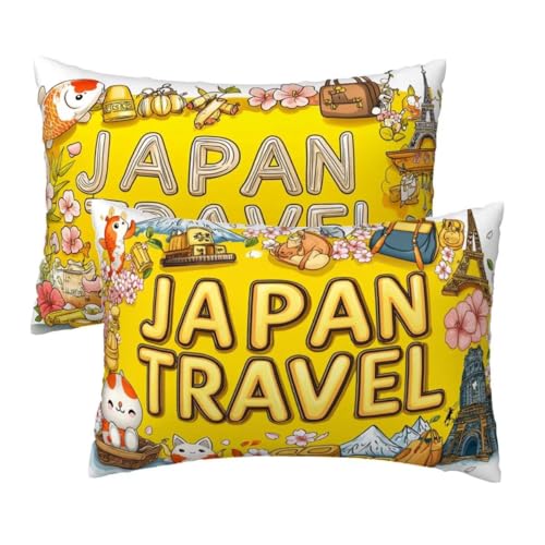Kissenbezug 40x70 cm Gelb Kissenbezüge 2er Set, Samt Sofakissen Dekokissen Kopfkissenbezug, Zierkissen Bezug Beidseitiger Druck für Kissen Deko Wohnzimmer Schlafzimmer Sofa Hotel, Japan Muster W-80 von Lihogbo