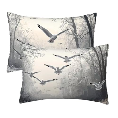 Kissenbezug 40x70 cm Grau Kissenbezüge 2er Set, Samt Sofakissen Dekokissen Kopfkissenbezug, Zierkissen Bezug Beidseitiger Druck für Kissen Deko Wohnzimmer Schlafzimmer Sofa Hotel, Vogel Muster R-8 von Lihogbo