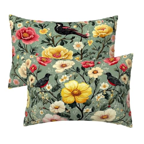 Kissenbezug 40x70 cm Retro Kissenbezüge 2er Set, Samt Sofakissen Dekokissen Kopfkissenbezug, Zierkissen Bezug Beidseitiger Druck für Kissen Deko Wohnzimmer Schlafzimmer Sofa Hotel, Grün Muster R-30 von Lihogbo