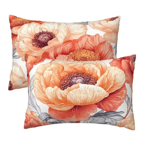Kissenbezug 40x70 cm Weiß Kissenbezüge 2er Set, Samt Sofakissen Dekokissen Kopfkissenbezug, Zierkissen Bezug Beidseitiger Druck für Kissen Deko Wohnzimmer Schlafzimmer Sofa, Orange Blumen Muster R-64 Kissenbezug 40x70 cm Weiß Kissenbezüge 2er Set, Samt Sofakissen Dekokissen Kopfkissenbezug, Zierkissen Bezug Beidseitiger Druck für Kissen Deko Wohnzimmer Schlafzimmer Sofa, Orange Blumen Muster R-64 von Lihogbo