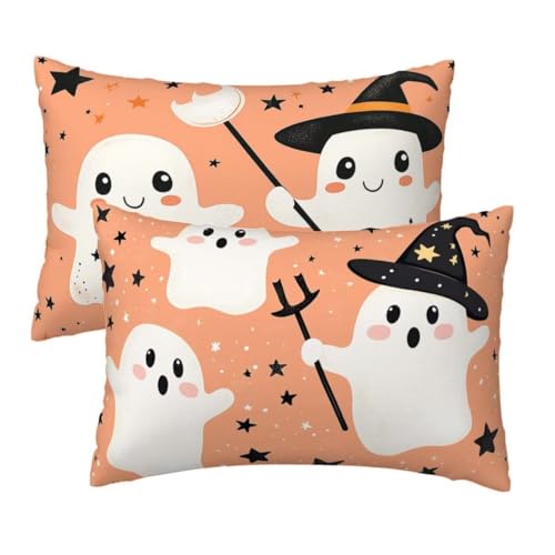 Kissenbezug 40x75 cm Halloween Kissenbezüge 2er Set, Samt Sofakissen Dekokissen Kopfkissenbezug, Zierkissen Bezug Beidseitiger Druck für Kissen Deko Wohnzimmer Schlafzimmer Sofa, Niedlich Muster F-84 von Lihogbo