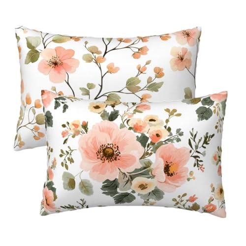 Kissenbezug 40x75 cm Weiß Kissenbezüge 2er Set, Samt Sofakissen Dekokissen Kopfkissenbezug, Zierkissen Bezug Beidseitiger Druck für Kissen Deko Wohnzimmer Schlafzimmer Sofa, Rosa Blumen Muster E-18 Kissenbezug 40x75 cm Weiß Kissenbezüge 2er Set, Samt Sofakissen Dekokissen Kopfkissenbezug, Zierkissen Bezug Beidseitiger Druck für Kissen Deko Wohnzimmer Schlafzimmer Sofa, Rosa Blumen Muster E-18 von Lihogbo