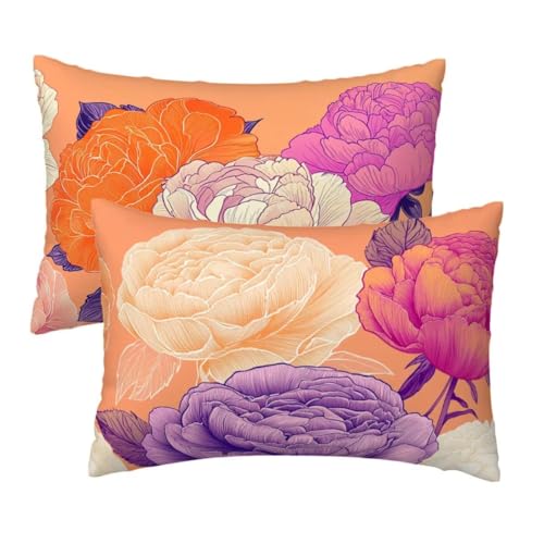 Kissenbezug 40x90 cm Orange Kissenbezüge 2er Set, Samt Sofakissen Dekokissen Kopfkissenbezug, Zierkissen Bezug Beidseitiger Druck für Kissen Deko Wohnzimmer Schlafzimmer Sofa, Bunt Blumen Muster W-42 von Lihogbo